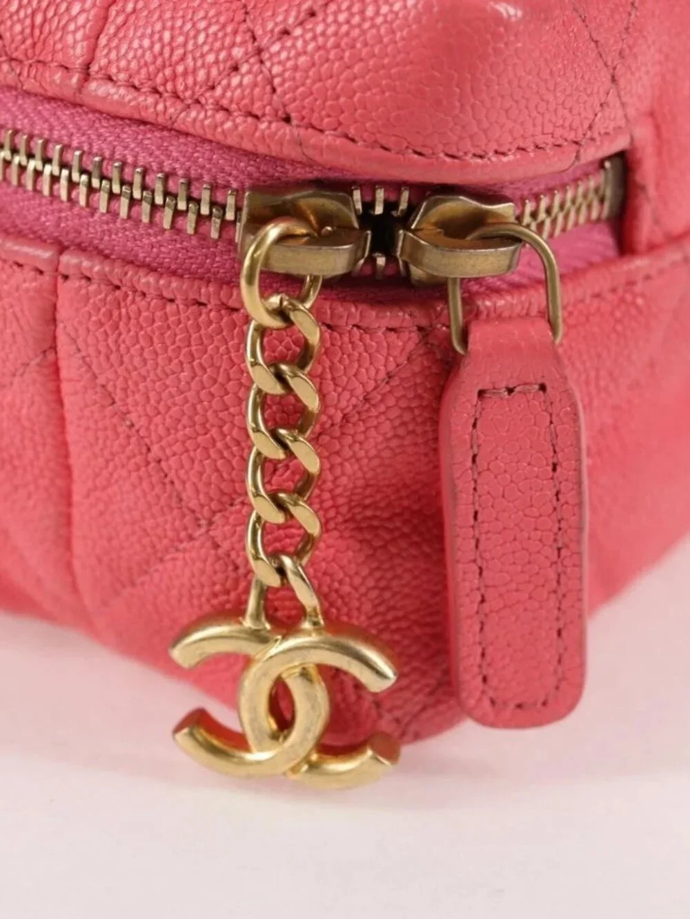 CHANEL Matelasse Chain Shoulder Bag Grained Calf Skin 2way Pink Gold CC Auth...